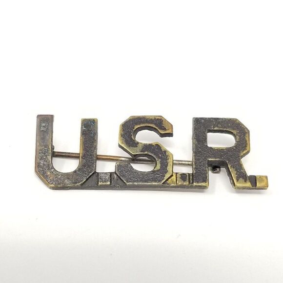 Vintage U.S.R. Silver Tone Lapel Pin, Tarnished, Brooch, Estate, Military - Picture 2 of 5